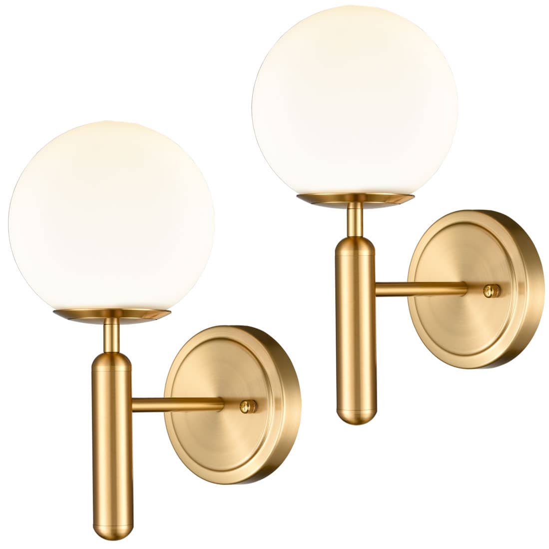Mid-Century Modern 2-Light Antique Brass Wall Sconce Glass Shade Vanity Lighting 