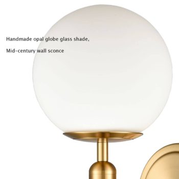 Mid-Century Modern Wall Light with Opal Globe Shade Brass Finish