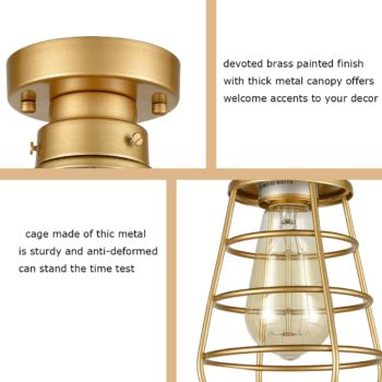 Modern Brass Mini Cage Ceiling Lights Flush Mount with Solid Metal