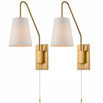 brass wall lamps set of 2 plug-in bedside lamps gold