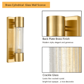 Modern Brass Wall Sconce Light Bathroom Vanity Light with Crackle Glass