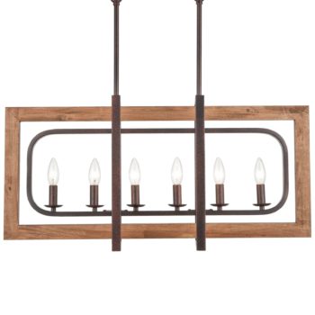 Rustic 6-Light Wood Pendant Chandelier Light for Dining Room in Rust & Brown Finish