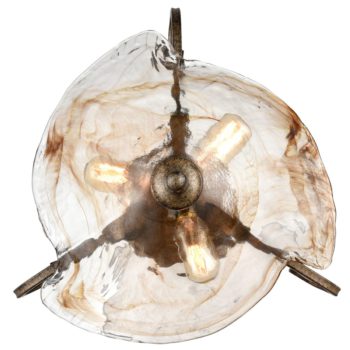 Art Deco Semi Flush Ceiling Lights, Inverted Amber Glass