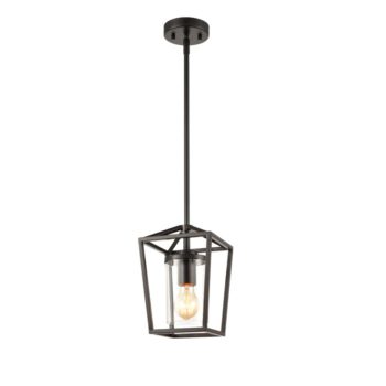 Black Cage Pendant Light with Mini Glass Cylinder Shade