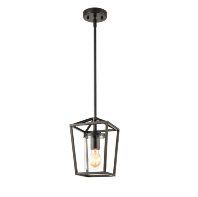 Black Cage Pendant Light with mini Glass Cylinder Shade