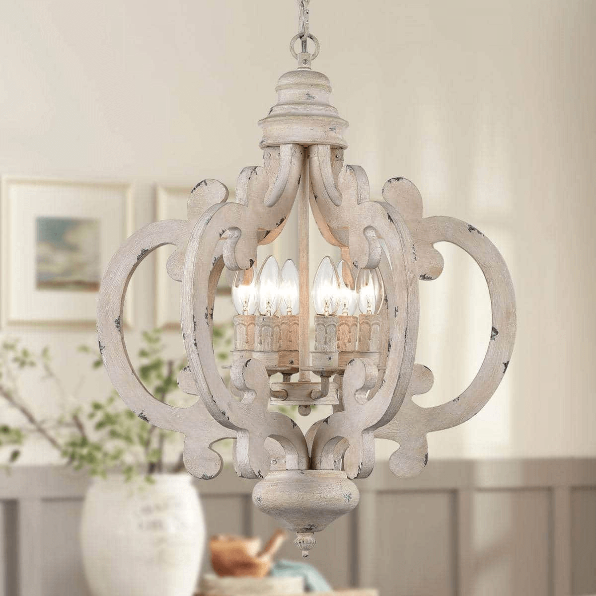 Distressed Wood Dining Pendant Chandelier