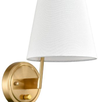 Fabric Shade Bedside Wall Lamp Set of 2 Plug in Wall Lights Brass Finished
