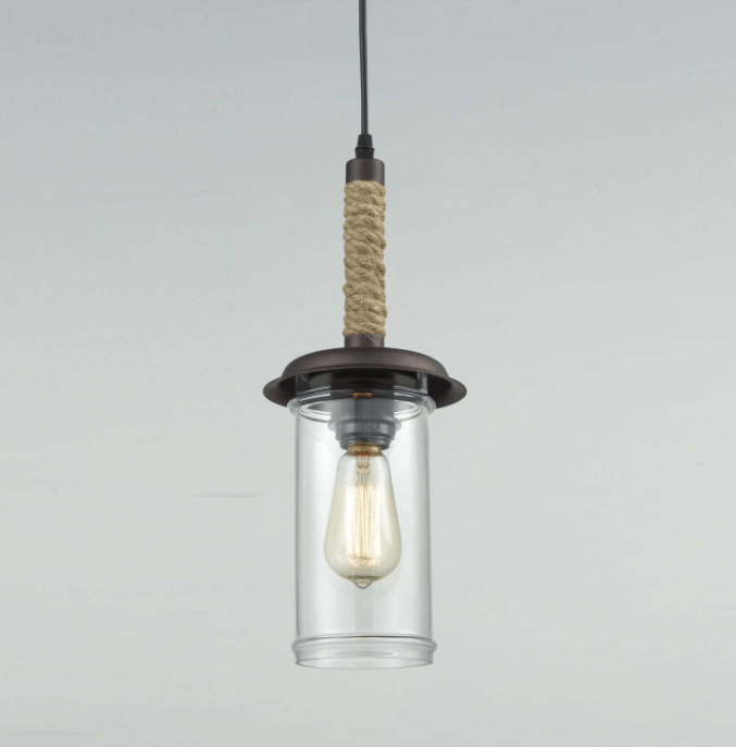 Farmhouse Hemp Rope Cylinder Shaped Glass Pendant Lights