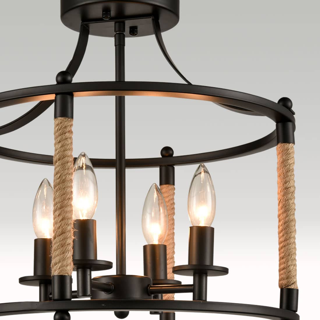 Hemp Rope Farmhouse Metal Drum Semiflush Mount Ceiling Light Claxy