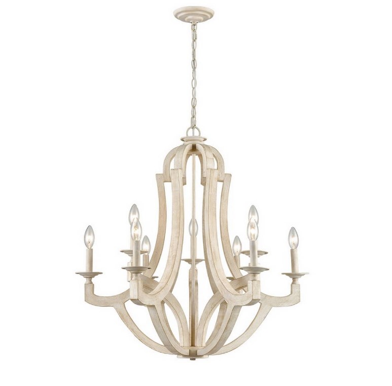 French Country Distressed Wooden Chandelier 9-Lights