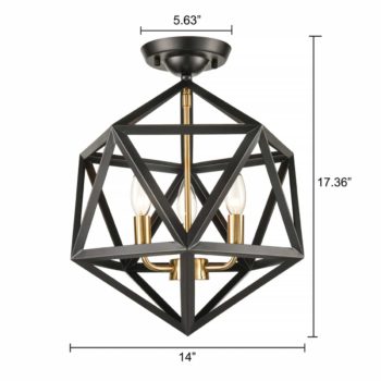 Industrial Black Semi Flush Ceiling Light Geometric Metal Shade