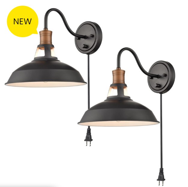 Industrial Plug in Wall Sconce Black Barn Hardwired Wall Lights 2 Sets