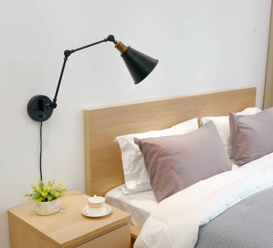 Modern Wall Lamp Brushed Nickel Black Plug-In Fixture Rectangular for Bedroom 