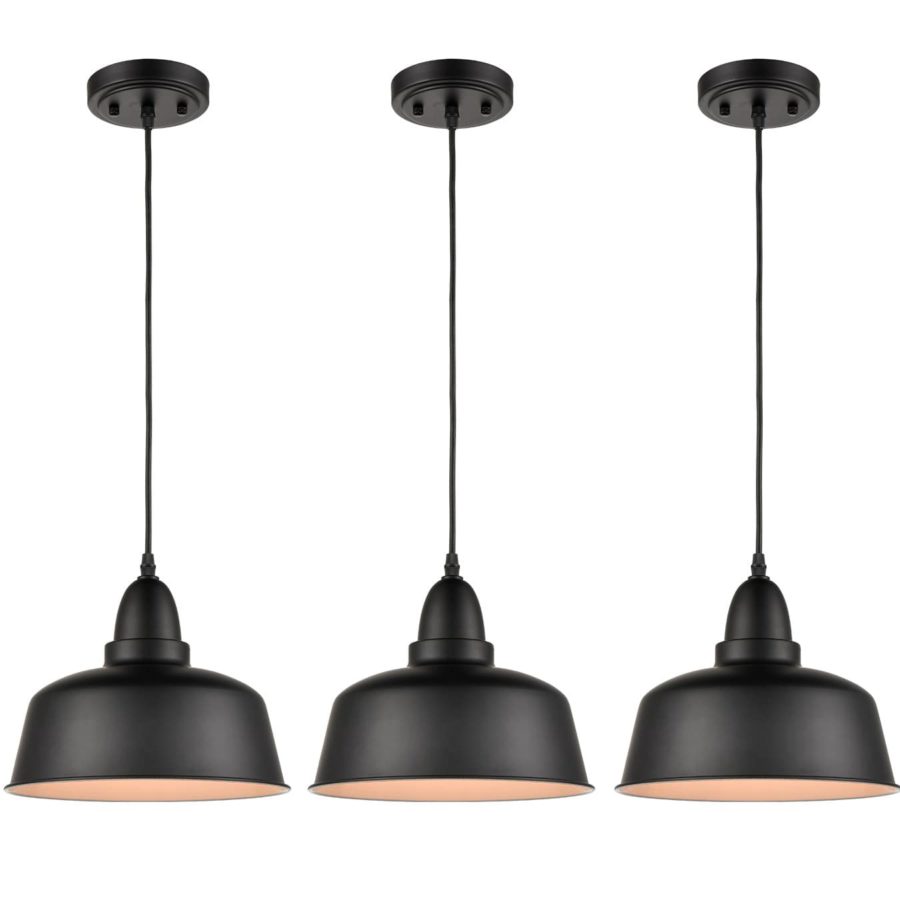 Matte Black Industrial Metal Kitchen Island Pendant Light - Pack of 3