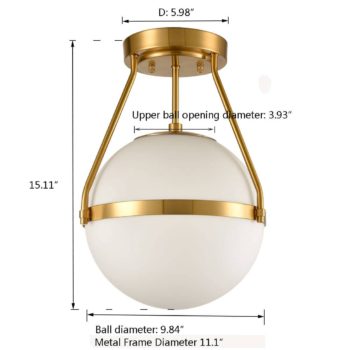 Gold Globe Semi Flush Mount Ceiling Light Mid Century Modern