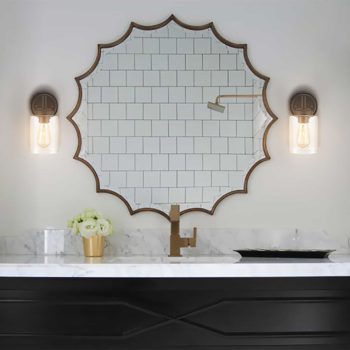Modern Bath Glass Wall Sconces Set of 2 in Black Finish