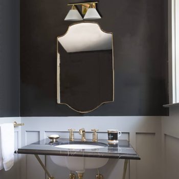Modern Brass 2-Light Vanity Light for Bath with Opal Glass