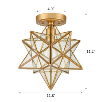 Modern Brass Moravian Star Ceiling Light with Clear Glass 12 Inches