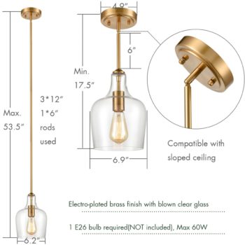 Modern Brass Pendant Light Glass Rod-Hung Pendant for Kitchen