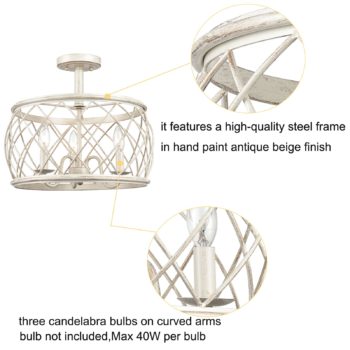 Modern Farmhouse Drum Semi-Flush Ceiling Light Metal Cage