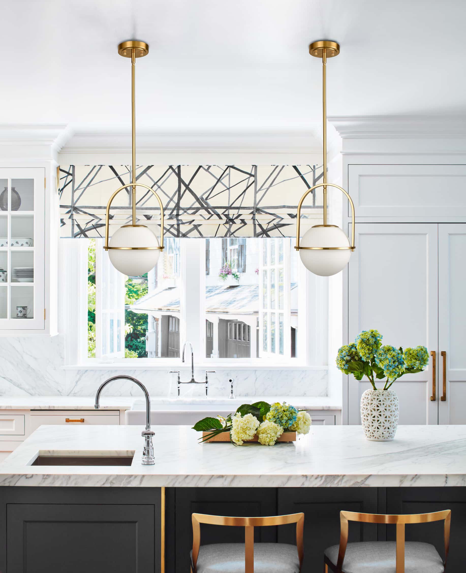 Modern Glass Pendant Light Brass Adjustable Ceiling Hanging Kitchen Lamp W/Bulb 