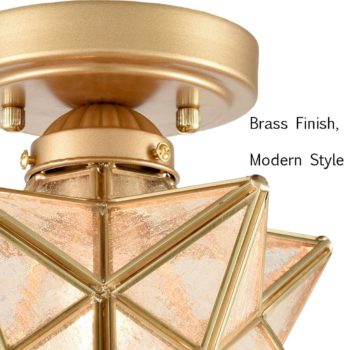 Modern Moravian Star Ceiling Light with Seeded Glass 8 Inches Brass