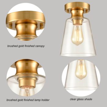 Modern Semi Flush Ceiling Light Brass Fixture with Bell Clear Glass