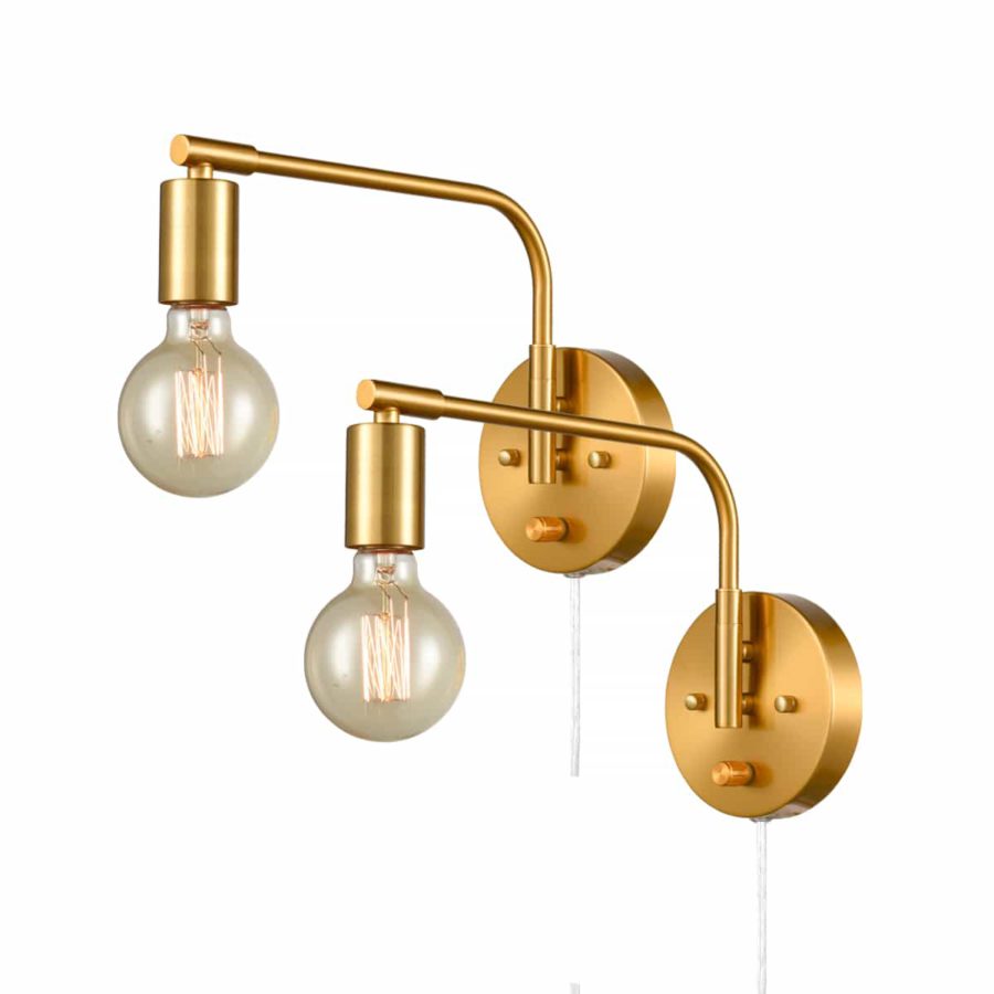 Modern Swing Arm Plug in Wall Sconce Set of 2 Brass Light