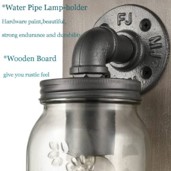 Rustic Plug-in Mason Jar Wall Sconce Wood Plate 2-Pack