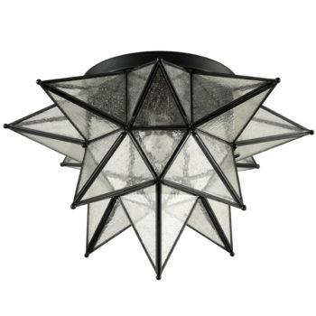 Seeded Glass Moravian Star Flush Mount Ceiling Light, 18-Inch, Black