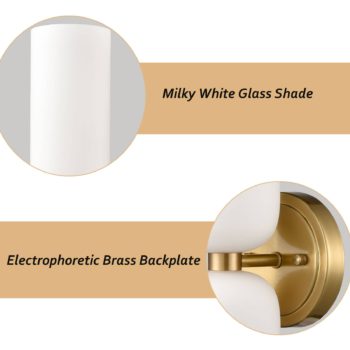 2-Pack Modern Gold Wall Sconces 2-Light Vanity Light,Milky White Glass