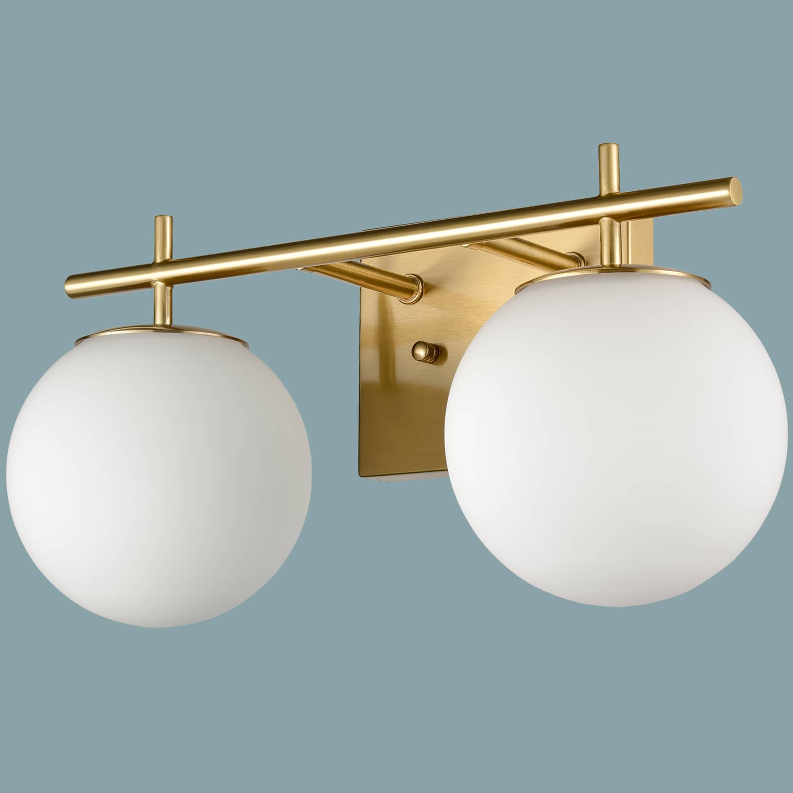 Modern Milky White Globe Glass Shade 2-Light Aged Brass Indoor Bedroom Wall Lamp 