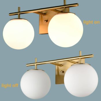 2 light Modern Globe Gold Finish with White Glass Vanity Wall Sconces For Bathroom 2