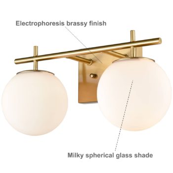 2 light Modern Globe Gold Finish with White Glass Vanity Wall Sconces For Bathroom 3