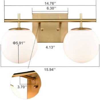 2 light Modern Globe Gold Finish with White Glass Vanity Wall Sconces For Bathroom 7