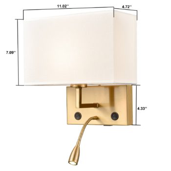 2 pack Modern Gold with white Fabric Wall Sconces with USB Charging PortLED lightingTwin onoff Switch for Bedroom 1