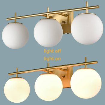 3 light Globe Gold Metal with White Glass Shade Wall sconces for Bathroom 1