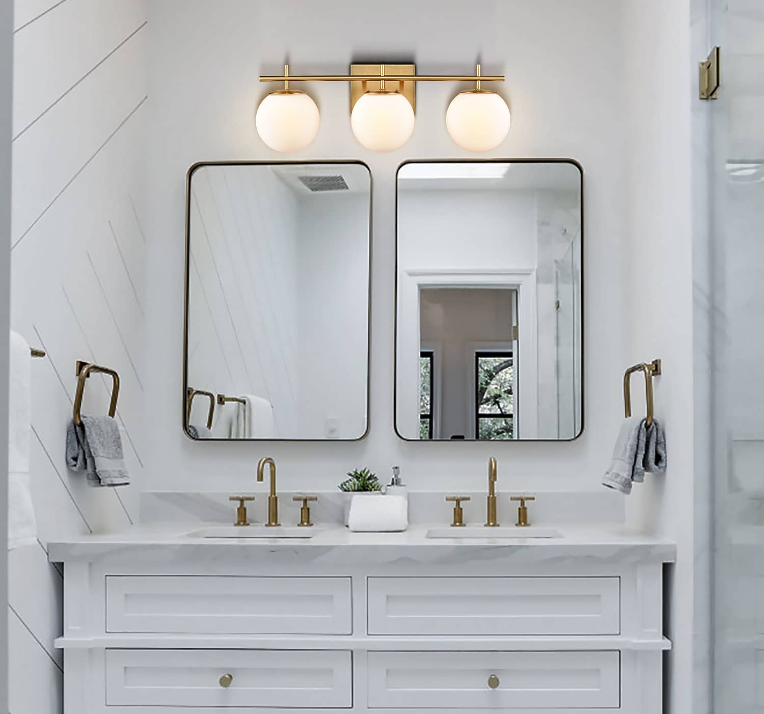 Modern 3-Light Vanity Lights Milky Glass Bathroom Lights Over Mirror Wall Sconce 