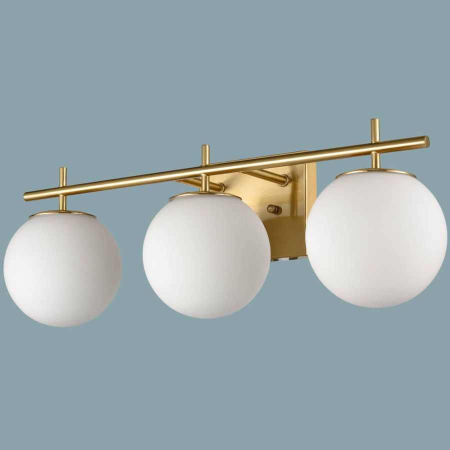3 light Globe Gold Metal with White Glass Shade Wall sconces for Bathroom 4