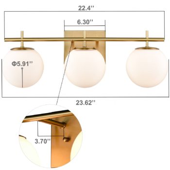 3 light Globe Gold Metal with White Glass Shade Wall sconces for Bathroom 6