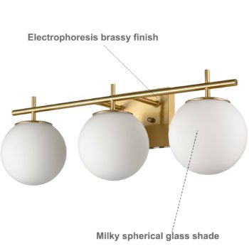 3 light Globe Gold Metal with White Glass Shade Wall sconces for Bathroom 7