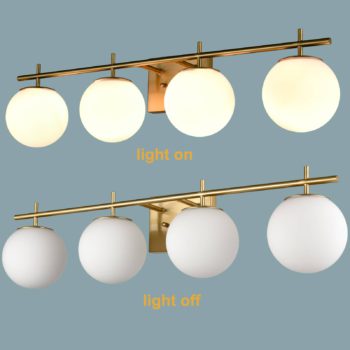 4 light Globe Brass Gold Metal with White Glass Shade Wall sconces for Bathroom 2