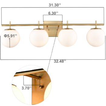 4 light Globe Brass Gold Metal with White Glass Shade Wall sconces for Bathroom 4