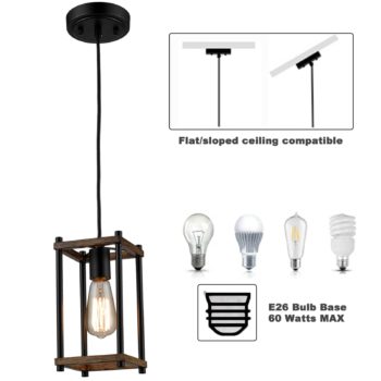 Farmhouse Black Metal Wire Cage Hanging Pendant Light Fixtures for Kitchen