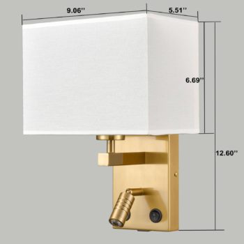 Modern Set of 2 Brass Gold with White Fabric Wall Lamp with USB Charging PortTwin onoff SwitchLED Reading Light for bedroom 8