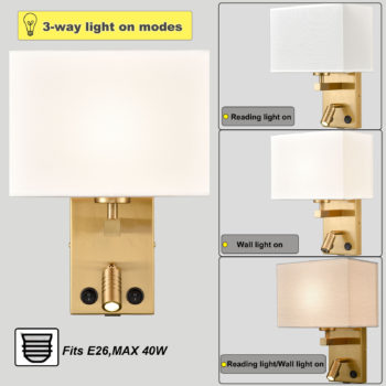 Modern Set of 2 Brass Gold with White Fabric Wall Lamp with USB Charging PortTwin onoff SwitchLED Reading Light for bedroom 9