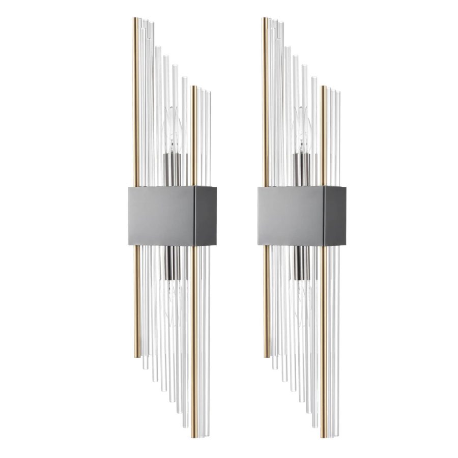 Set of 2 Modern Black Metal Wall Sconces with Crystal Clear Glass for Bedroom 4