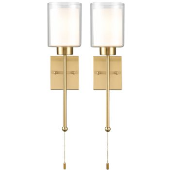 Sets of 2 Gold With Dual Glass Shade Wall Sconce with Pull Chain OnOff Switch Bedroom Light 7