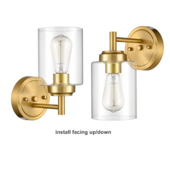 1 light Modern Brushed Brass Gold with Clear Glass Shade Vanity Wall Sconce 1 1