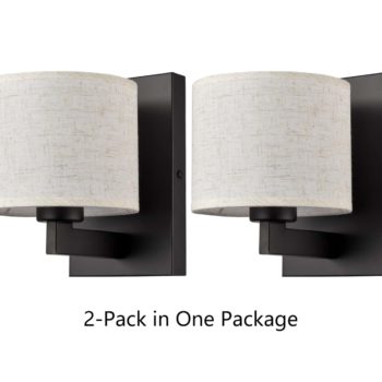 Black Wall Sconce Set of 2 Modern Fabric Shade Wall Lamps Bedroom